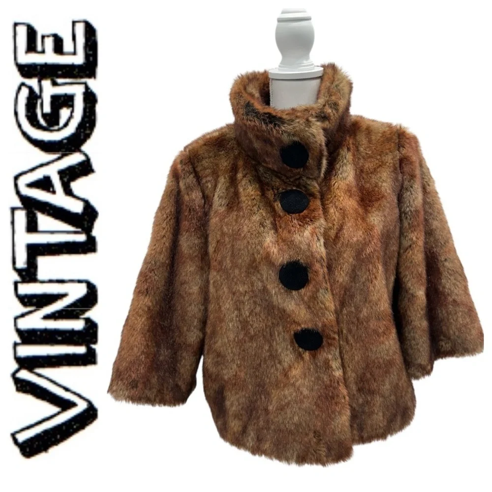 Abbie Mags Vintage Brown Faux Fur Cropped Jacket Size Large Old Money - Picture 2 of 14